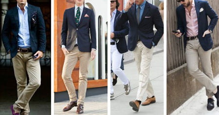 کت آبی شلوار بژ